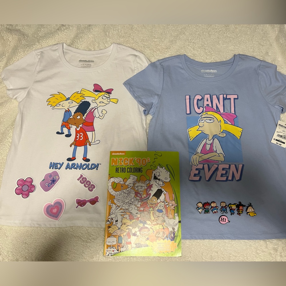 90's Little Girl Bundle With Shirts, A Coloring Book And Croc Charms